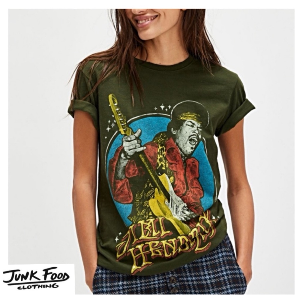 🚩NwT’s Rare JUNK FOOD Jimi Hendrix Band Tee T-Shirt XL Dark Green Vintage Style
